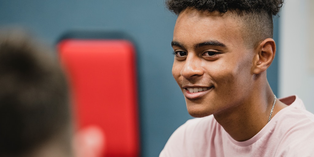 Young student in collaborative setting